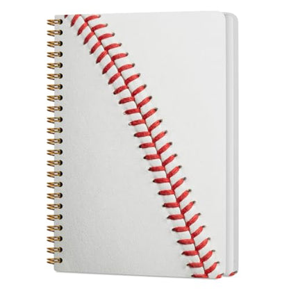 Baseball Print Spiral Notebook, Sport Themed Journal With Red Stitching Pattern, A5 Lined Notebook, Daily Planner Memo Notepad For Classroom Office Home, Unique Gifts for Baseball Fans, 5.8x8.3 Inch - color: Baseball Stitch