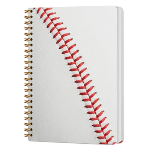Baseball Print Spiral Notebook, Sport Themed Journal With Red Stitching Pattern, A5 Lined Notebook, Daily Planner Memo Notepad For Classroom Office Home, Unique Gifts for Baseball Fans, 5.8x8.3 Inch - color: Baseball Stitch