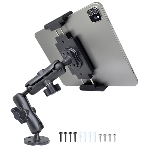 VAUBORTTI Aluminum Heavy-Duty Dual Arm Tablet Mount with 4-Point 360° Rotation Drill Base - Fits 6.5"-12.9" Tablets (iPad, Galaxy Tab, Surface) - Versatile Mounting for Homes, Businesses, Vehicles