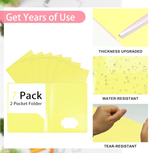 Yellow Folders with Pockets 7 Pack, 2 Pocket Folders Fit Letter Size 8.5x11 inches Paper, Plastic File Folders with Business Card Slot for Documents School Office and Home - color: Yollow