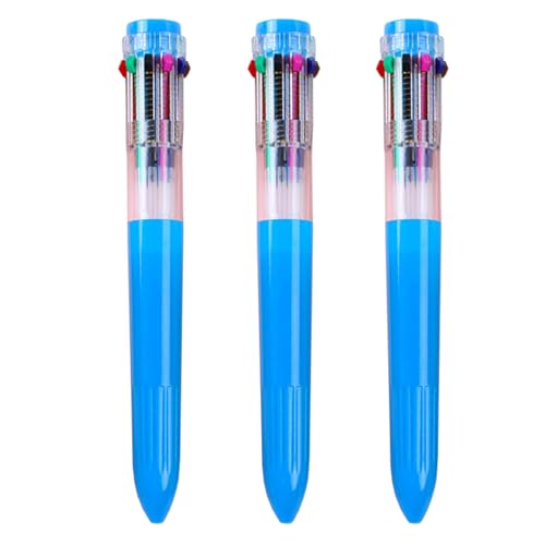 HeTaoCat 3-Pack 10-in-1 Retractable Ballpoint Pen, 0.5mm (Blue) - color: Blue