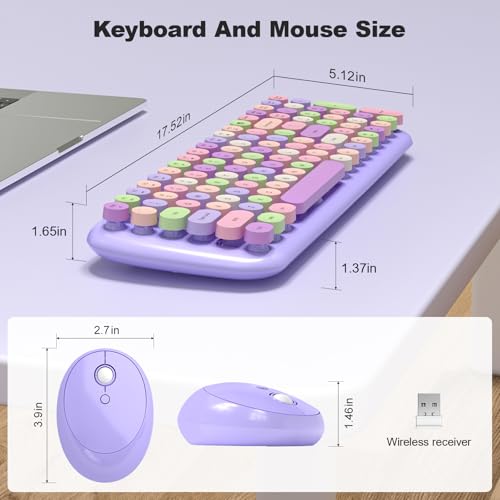 Wireless Keyboard and Mouse Combo, 2.4GHz Wireless Retro Keyboard and Mouse for PC/Laptop/Desktop/Windows (Purple Colorful) - color: Purple