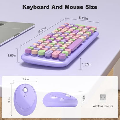 Wireless Keyboard and Mouse Combo, 2.4GHz Wireless Retro Keyboard and Mouse for PC/Laptop/Desktop/Windows (Purple Colorful) - color: Purple