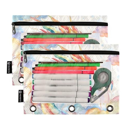 Evil Dragon Binder Pouches 3 Ring for Boys Girls School Office College Supplies Dinosaur Volcano Pencil Pouches Case Bag with Clear Window and Zipper 2 Pack - color: Fire Dragon
