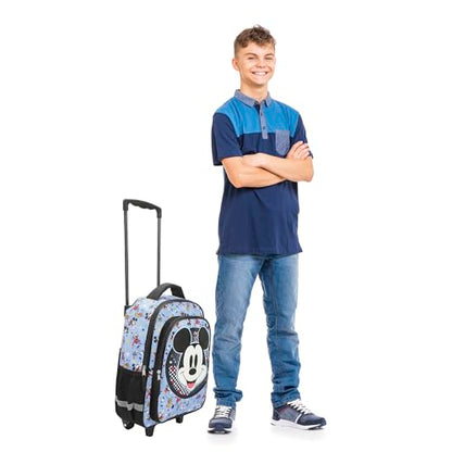 Disney Mickey Mouse Big Face 16" Rolling Travel Backpack - color: Mickey Mouse Face Rolling