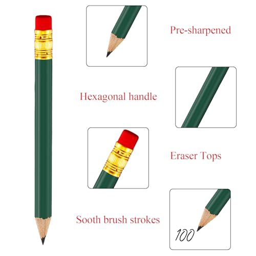 Outus 72 Pieces Golf Pencils Half Pencils with Eraser Mini Bulk Short #2 HB Pre Sharpened for Bridal Shower Wedding Office(Dark Green) - color: Dark Green