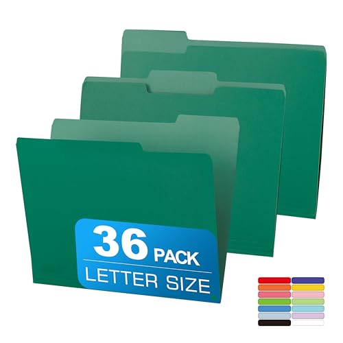 36 Packs Colored File Folders,Green File Folders,Two Tone Color File Folder 8.5 x 11 Inch,1/3 Cut Tabs Letter Size,Manila File Folders for Office,School and Home,Organization - color: Green, style: 36 Packs