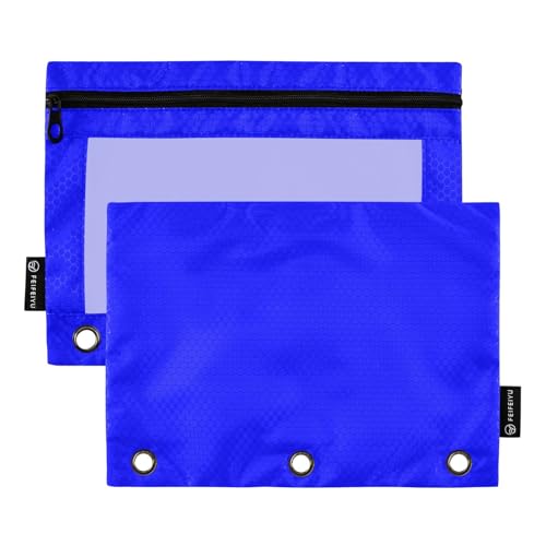 Gredecor Binder Pencil Pouch 3 Ring Blue Zipper Pencil Pouches Case 2 Pack Clear Binder Organizer for School Office - color: Blue