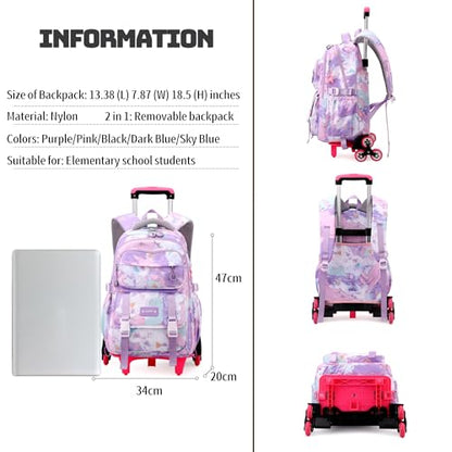 Kids Rolling Backpack for Girls School Backpack with Wheels for Boys Wheeled Bookbags Roller Trolley Bags for Primary Students, 6-Wheel Black - color: 6 Wheels Black