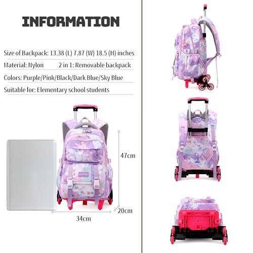 Kids Rolling Backpack for Girls School Backpack with Wheels for Girls Wheeled Bookbags Roller Trolley Bags for Primary Students, 6-Wheel Pink - color: 6 Wheels Pink