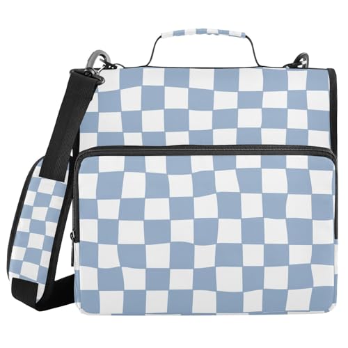 Distorted Blue Check Plaid Zipper Binder with Shoulder Strap Bag 3 Ring Binder Organizer Large Capacity Multiple Compartments for School Office - color: Multicolored 17