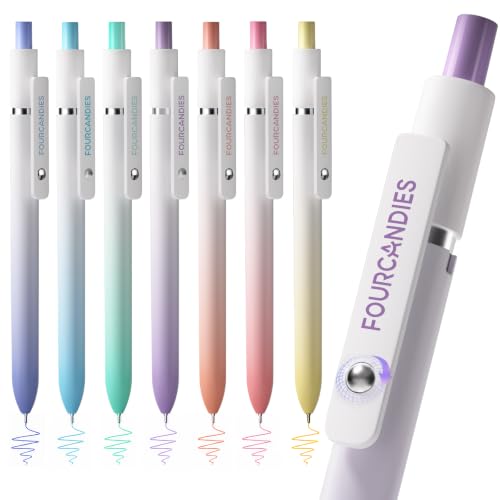 Four Candies 7 Pack Colored Pens,Quick Dry Ink Colorful Gel Pens | 0.7mm Fine Point Fidget Pens for Note Taking,Drawing. Colored Gel Ink Pen with Comfort Grip for Office & School Supplies - color: 7 Pcs Multilcolor Ink