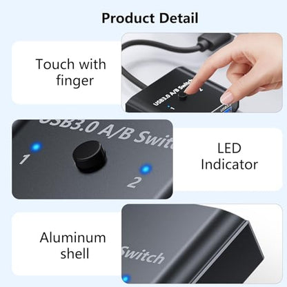 USB 3.0 Switch Selector Bi-Directional, 2-in-1 Out / 1-in-2 Out USB Switcher for 2 Computers Share Devices for Printer Scanner Keyboard Mouse, Aluminum Shell, Plug and Play, High-Speed 5Gbps - color: Space-Black Switcher