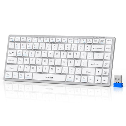 TECKNET Bluetooth Keyboard Rechargeable, 4-Device (2.4G+3BT) Small Keyboard | Wireless Keyboard, Ultra-Slim Quiet Typing, 14 Hotkeys Computer Keyboard for PC/Laptop/Tablet/iPad, Silvery-white - color: Silvery-white