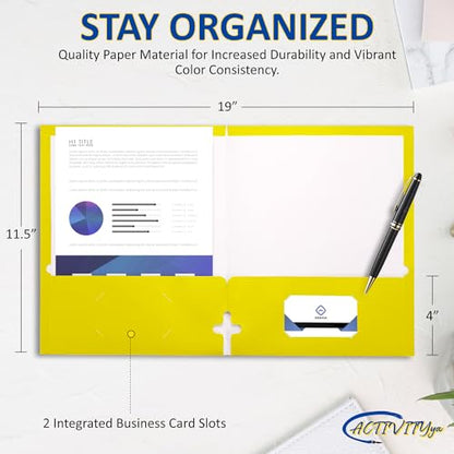 10 Pack Two Pocket Folders, Yellow, Strong Thick Paper Folders, for Letter Size, by ACTIVITYya, - color: Yellow