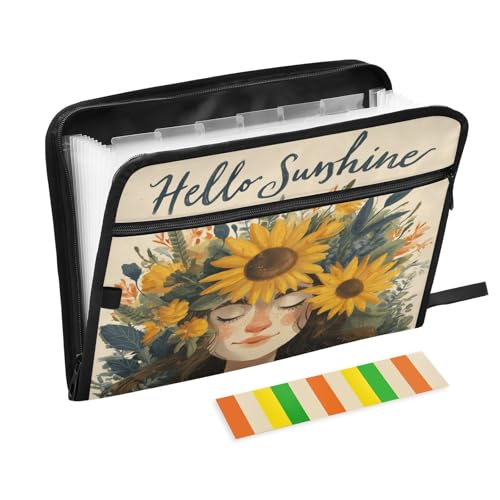 Cute Girl with Sunflowers Expanding File Organizer with 13 Pockets Accordion File Folders with Labels,Portable Document Paper Bill Receipt Organizer,Home College School Office Supplies, Letter - color: Cute Girl With Sunflowers