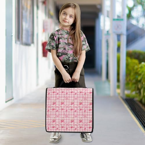 Cherry Checkered Zipper Binder 3 Ring 1.5 Inch Binder Organizer Bag 500 Sheets Capacity Multi-Pocket with Shoulder Strap for School Office