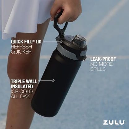 ZULU Powerfill Pro 18oz Kids Stainless Steel Water Bottle with Quick Fill Lid, Triple Wall Vacuum Insulated, Leak Proof Locking Lid, Sip & Chug, Reusable, BPA Free, Dishwasher Safe, Tonal Black - color: Tonal Black
