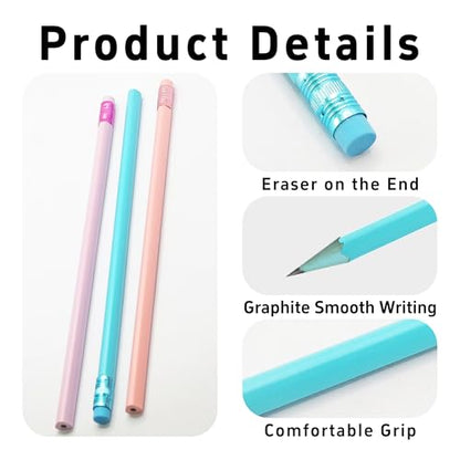 24Pcs HB Graphite Triangular Grip Wood Pencils with Eraser for School, Drawing and Sketching, and Office Use(Blue) - color: Blue