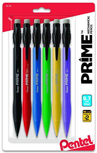 Pentel Prime Mechanical Pencil (0.7mm) Assorted Barrel Colors Pack of 6 (AX7BP6M) - color: Multicolor, size: 1 Count (Pack of 6)
