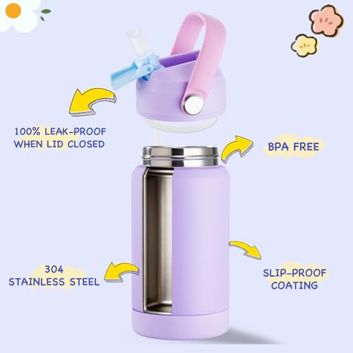 Kerilyn 12oz Water Bottle 2 Pack, Stainless Steel Insulated Water Bottle Bulk with Straws Leak-Proof,BPA Free, 2 Piece Set Lilac Duet - color: A. Lilac Duet