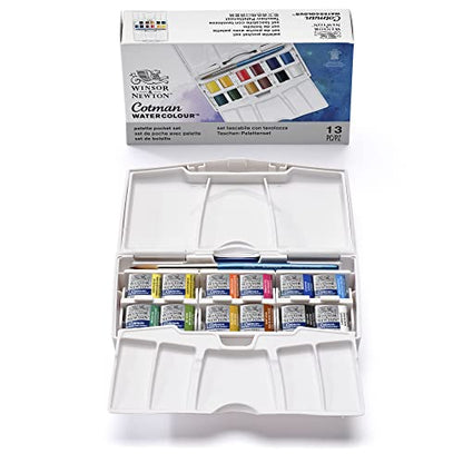 Winsor & Newton Cotman Watercolor Paint Set, Palette Pocket Set, 12 Half Pan w/ Brush - style: 12 Half Pan Palette Pocket Set