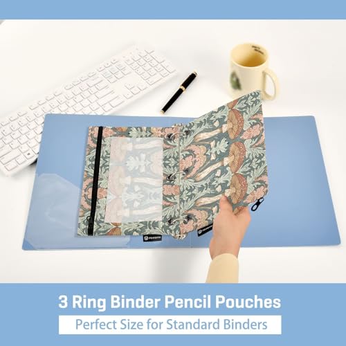 Fustylead Sage Green Mushroom Floral Binder Pencil Pouch for 3 Ring, Pencil Pouches Bags with Zipper Clear Window for School Office Cosmetic Supplies, 2 Pack - color: Mushroom