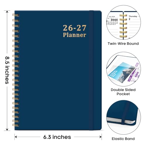 Planner 2026-2027, 6.3" x 8.5" Weekly and Monthly Academic Year Planner Calendar, July 2026 - June 2027, Hardcover Large School Planning Agenda With Tabs, Perfect for School & Office Supplies, A5, Navy Blue - color: F-Navy Blue, size: A5(6.3"x8.5")