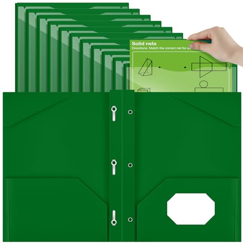 Henoyso 18 Pcs Plastic Folder with Clear Front Pocket and 3 Prong Plastic Folders with Card Slot Pocket Folders with Prongs for School Office (Dark Green) - color: Dark Green