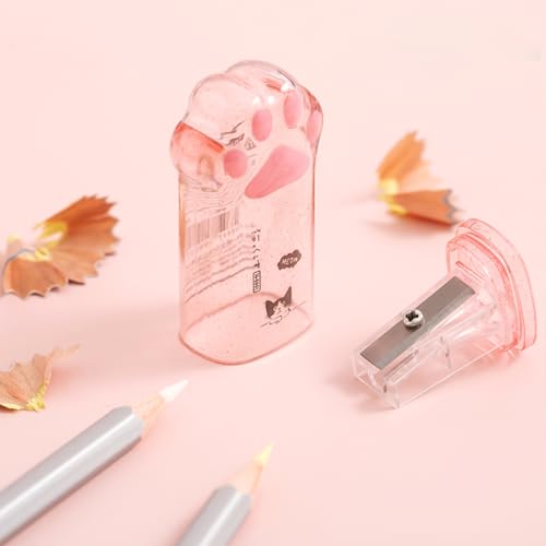 4 Pcs Cute Pink Pencil Sharpener Kawaii Small Manual Cartoon Cat Paw Plastic Pencil Sharpener School Office Supplies for Women Men - style: cat paw