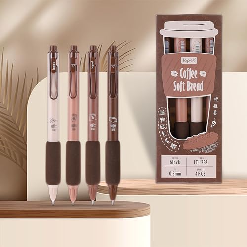 Mabor 4Pcs Coffee Pens, Cute Gel Pens Retractable Quick Dry Ink Pen for Boy Girl 0.5mm Fine Point Black Ink Aesthetic Comfortable Writing Coffee Pen for School Office Supplies