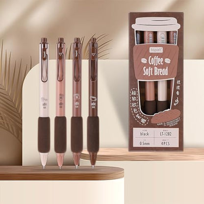 Mabor 4Pcs Coffee Pens, Cute Gel Pens Retractable Quick Dry Ink Pen for Boy Girl 0.5mm Fine Point Black Ink Aesthetic Comfortable Writing Coffee Pen for School Office Supplies