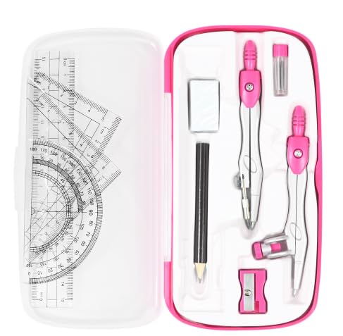 Vobou Math Geometry Sets 10 Pcs, Student Supplies Kit, for School (Pink | Shatterproof Storage Box,Includes Rulers,Protractor,Compass,Eraser,Pencil Sharpener,Lead Refills,Pencil, for Drafting - color: Pink