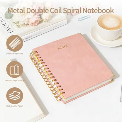 biguphate 1Pack Hardcover Spiral Notebook with Tab, Ruler & Removable Dividers, 300 Pages 8"x10" Large B5 Faux Leather Notebooks, 5 Subject Notebook College Ruled for Work, Home (Pink) - color: 1PACK-Pink