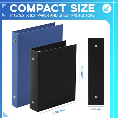 Henoyso 6 Pcs Plastic 2 Inch Mini 3 Ring Binders Fits 5.5" x 8.5" Paper, Holds(Capacity 375 Sheets), Flexible Three Round Rings Small Black A5 Binders Bulk for School, Office Use, Photo Album - color: Black, size: 2 Inch