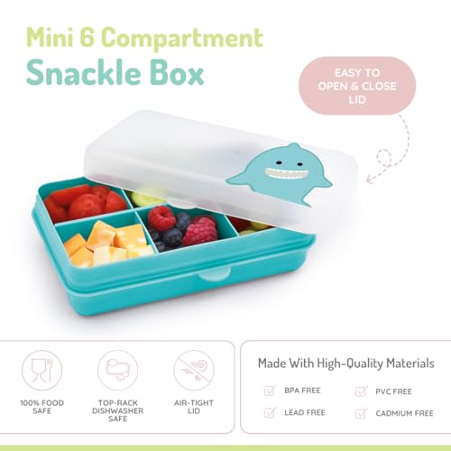 melii Snackle Box | 6-Compartment Divided Snack Container, BPA-Free Food Storage with Removable Dividers for School, Travel & On-the-Go Snacking (Shark) - color: Shark