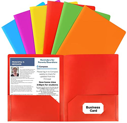 HABGP Plastic Folders with Pockets, 6 Color Heavy Duty Two Pocket Folder Business Card Holder for Office High School - size: 6 Pack
