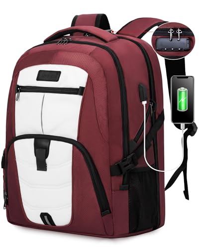 LOVEVOOK Rolling Laptop Backpack with Wheels, Waterproof Travel Carry On Business Backpack for Men, Fits 17 inch (17 inch, Red) - color: Red&white, size: 15.6 inch
