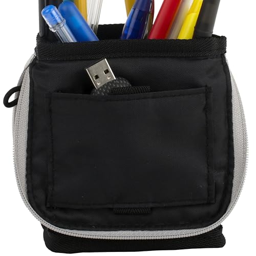 Five Star Pencil Pouch, Pen Case, Stand 'N Store Zipper Pouch, Fits 3-Ring Binder, Storage Organizer for Supplies Earbuds Chargers Cables Makeup, Black/Grey (505160A-ECM) - size: 2" x 4-1/2" x 8"