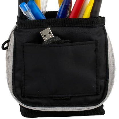 Five Star Pencil Pouch, Pen Case, Stand 'N Store Zipper Pouch, Fits 3-Ring Binder, Storage Organizer for Supplies Earbuds Chargers Cables Makeup, Black/Grey (505160A-ECM) - size: 2" x 4-1/2" x 8"