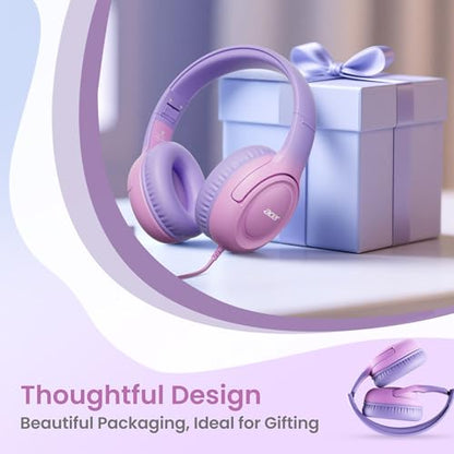 Acer Kids Headphones - 85/94dB Volume Limiter, Foldable Wired Over Ear Headphones for Travel, 3.5mm Jack, Toddler Headphones for School, Travel, iPad, Tablet, Purple Pink, HK03 - color: Purple-Pink Gradient