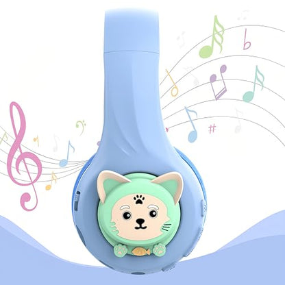 Riwbox CB-7S Kids Wireless Headphones,Gifts Suitable for Kids,74/85/95dB,LED Glow Lights,50H Playtime,Bluetooth V5.3,Built-in Mic, TF Card Slot,for Travel/School/Phone/Laptop(Blue&Grey) - color: Blue&Grey
