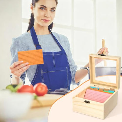 Kathfly 3 x 5 Inch Index Card Holder Set, 230 Pcs Heavy Note Index Cards Large Capacity Wooden Recipe Box Organizer Case with Dividers Flash Card Holder for Office, Home and School - color: Macron Color System