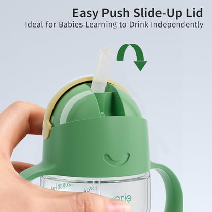 Evorie Tritan Weighted Straw Cup Baby Training Cup, Spill Proof, 7 Oz, 6M+ | BPA & BPS-Free, First learning cup, 360° drinking, Dishwasher safe, Durable Sippy Cup, Green Explore - color: Green Explore