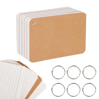 zmybcpack 6 Pack 360 Pcs 4x6 Inch Lined Flash Cards with Binder Rings | Ruled Index Cards for Studying, School, Memory, Note Cue - size: 4"x6"(6pack Lined,Cream)