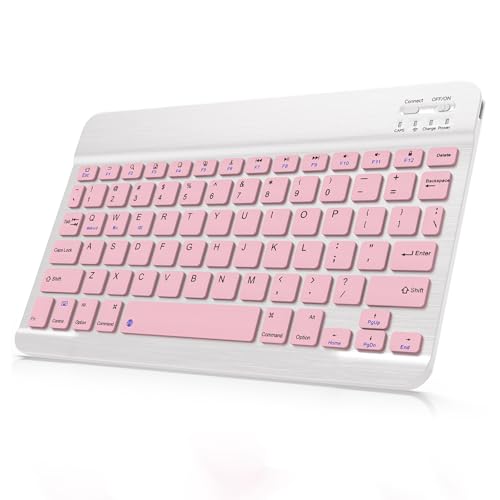 Bluetooth Keyboard Compatible with iPad 10th Generation, Rechargeable Portable 10 inch Wireless Keyboard for iPhone, iPad mini, Samsung Tablets Keyboards Ultra-Slim, Travel Office Computer Accessories - color: Pink