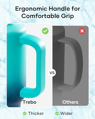 Trebo Insulated Water Bottle 40oz Fits in Car Cup Holder with Side Handle | Stainless Steel Metal Tumbler with Straw Spout Lids, Triple-Wall Vacuum Copper Plated, Cold 48 Hrs Hot 24 Hrs for Travel, Gym - color: Blue, size: 40 Ounces