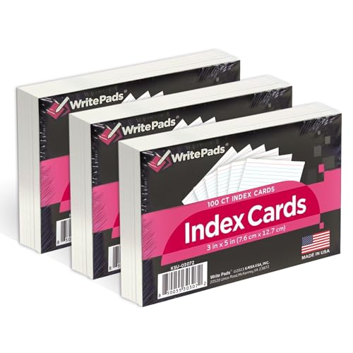 KAISA 안감 인덱스 카드 7.6 x 12.7cm(3 x 5인치) 인덱스 카드 플래시 카드, 전면 유선 300개, 뒷면 인덱스 카드의 공백, 화이트 100개 수축 3팩 - color: 화이트 3팩, size: 3"x5"