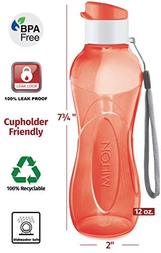 MILTON Water Bottle Kids Reusable Leakproof 12 Oz Plastic Wide Mouth Large Big Drink Bottle BPA & Leak Free with Handle Strap Carrier for Cycling Camping Hiking Gym Yoga - color: Pastel Colors 3 pack