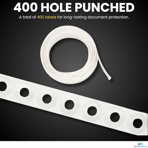1InTheOffice Hole Punch Reinforcement Stickers, Paper Hole Reinforcement Stickers, Hole Reinforcers for Ring Binders - Sheet Hole, 20 Labels Per Sheet, White, 1/4" Diameter, 400/Pack